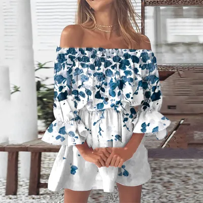 Off shoulder Pleated Skirt Printing 8 Style S - Shop at LoveMi