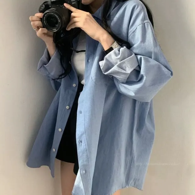 Women's Sun proof Loose Mid length Retro Lapels Shirt Light Color - Shop at LoveMi