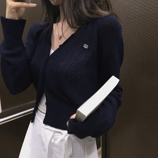 Thin Type Sunscreen Air Conditioning Thin Sweater Women's Top Dark Blue - Shop at LoveMi