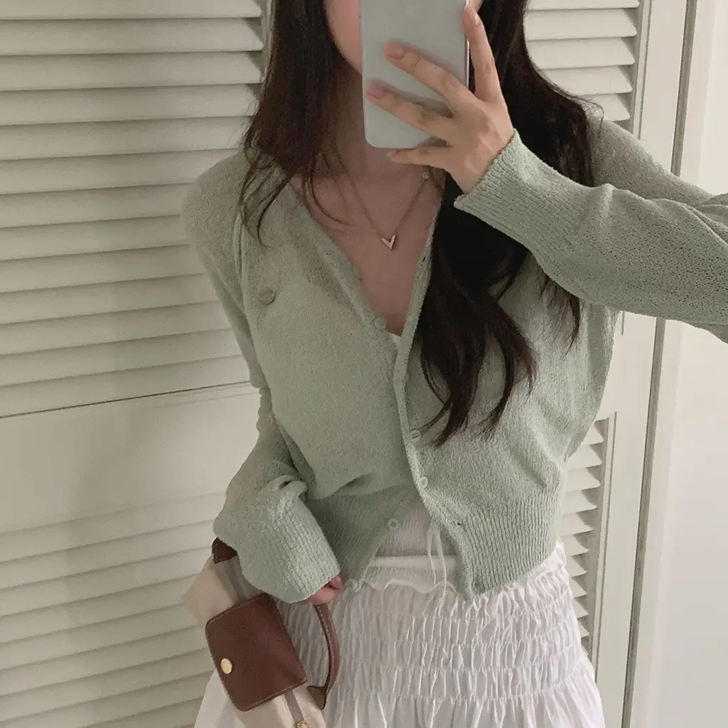 Thin Type Sunscreen Air Conditioning Thin Sweater Women's Top - Green