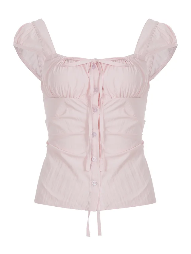 Sweetheart Age reducing Square Collar Slimming Top Light Pink - Shop at LoveMi