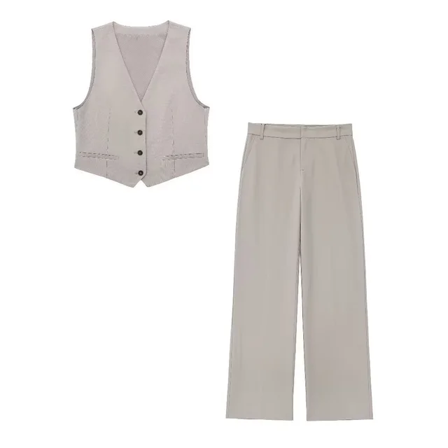 Women's Solid Color Slim fit Short Vest Unisex Style Trousers Set - Shop at LoveMi