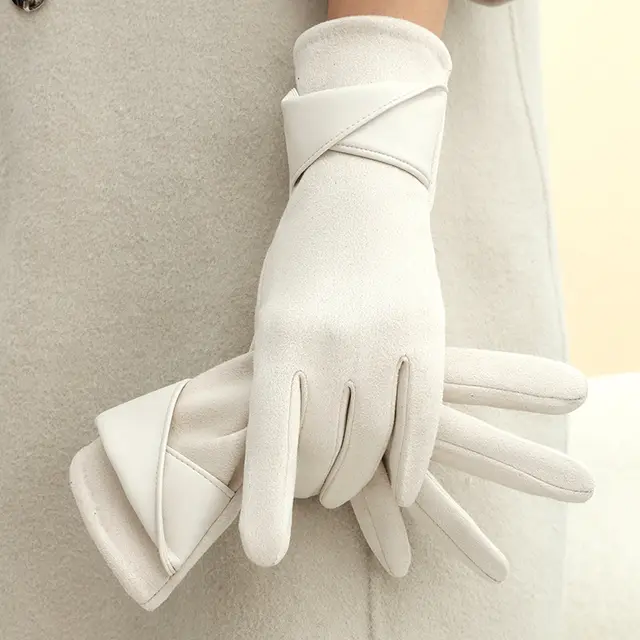 Women's Fleece lined Warm Graceful Bow Gloves Beige - Shop at LoveMi