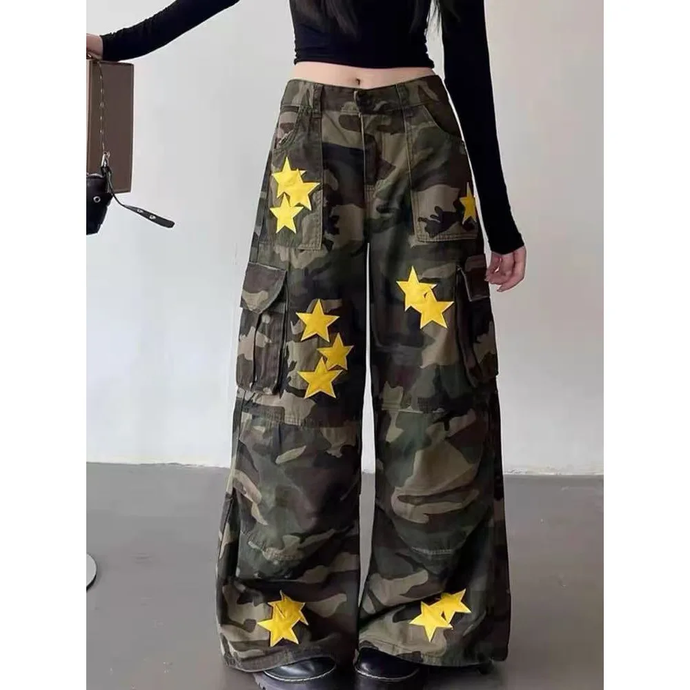 American Retro Workwear Women's Loose Straight Wide Leg XINGX Camouflage Jeans Camouflage M - Shop at LoveMi