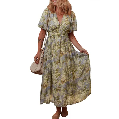 Summer New High Waist Short Sleeve Dress Female Sweet Floral Print Lc6124556P22 - Shop at LoveMi