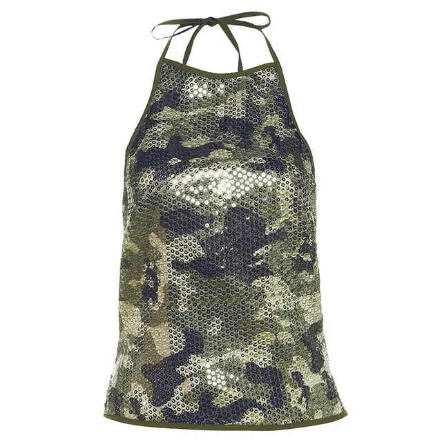 Women's Sexy Camouflage Printed Sequins Halter Backless Outer Vest Camouflage - Shop at LoveMi