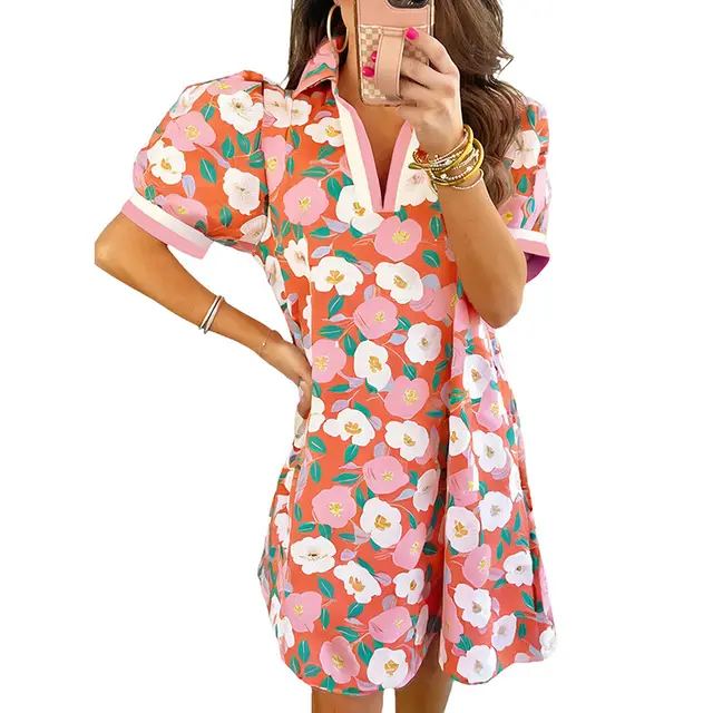 Female Leisure Floral Print Short Sleeve Dress Flower - Shop at LoveMi