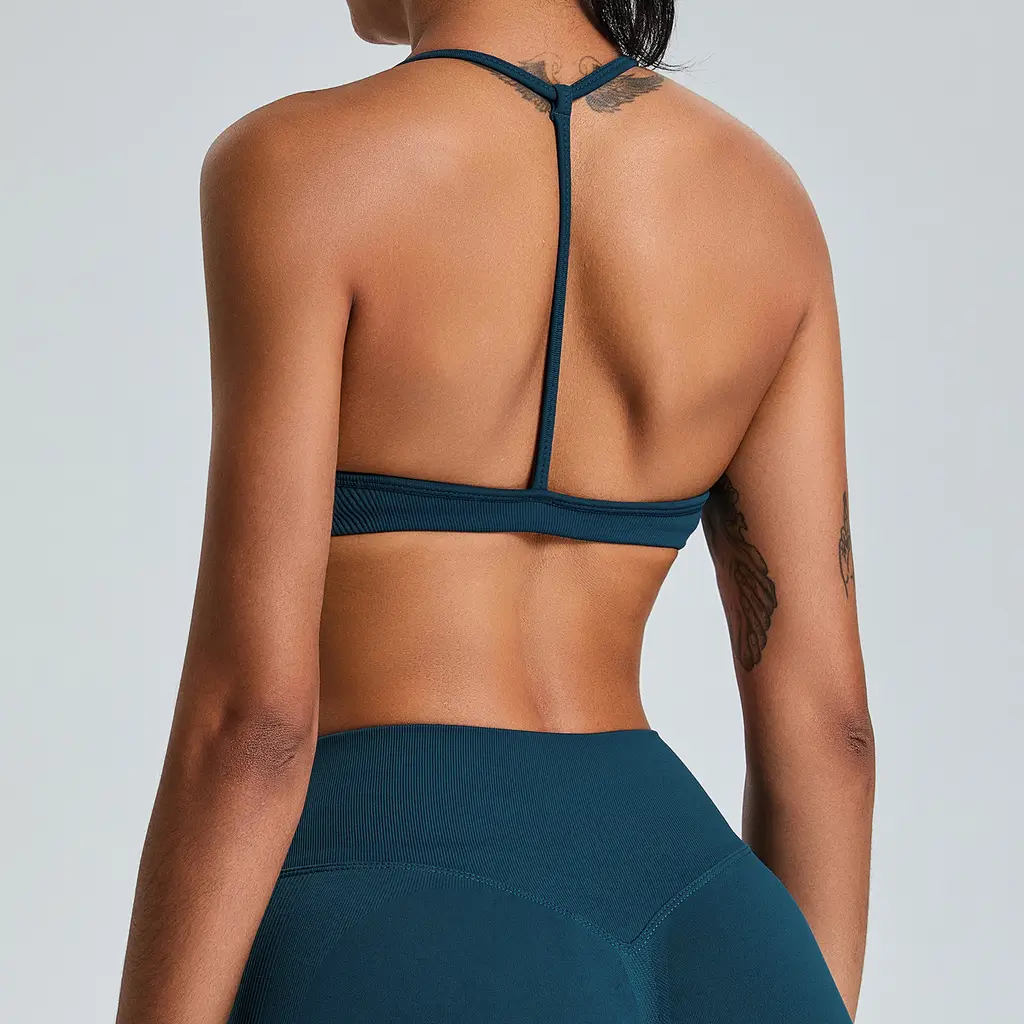 Seamless Sports Underwear Women's H-shaped Beauty Back Yoga Bra - Dark Blue