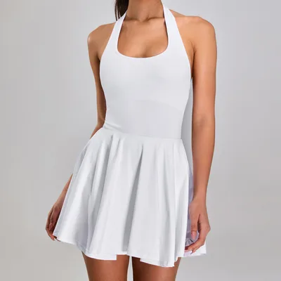 Nude Halter Neck Beautiful Back Sports Dress White - Shop at LoveMi