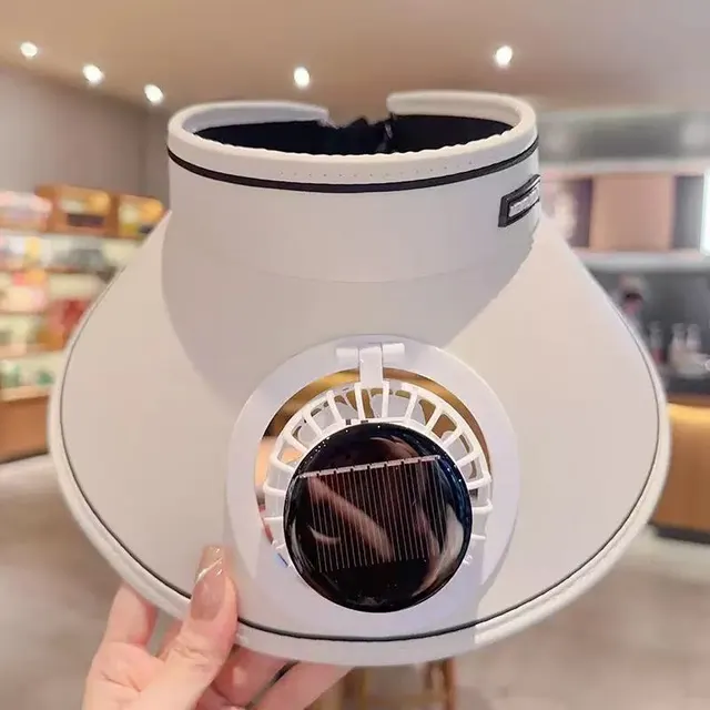 Summer Solid Color Solar Fan Cap Women's Multi functional Outdoor Candy Beige - Shop at LoveMi