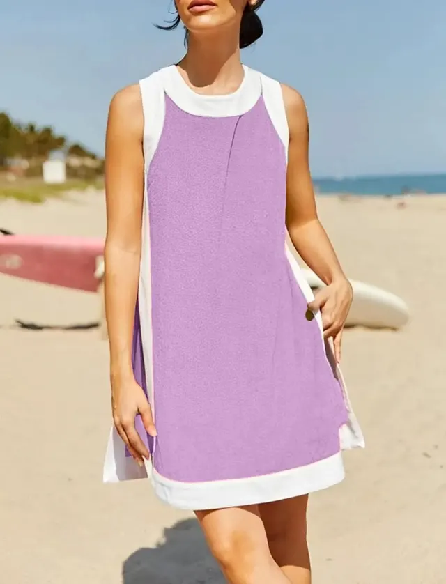 Women's Casual Sleeveless Top With Pocket Shorts Suit Purple - Shop at LoveMi