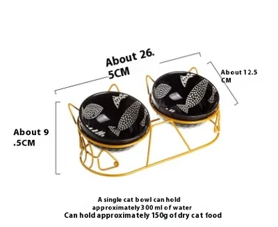 Pet Cat Bowl Ceramic Double Bowl Protection Cervical Spine Fixed Tilt Style2 - Shop at LoveMi