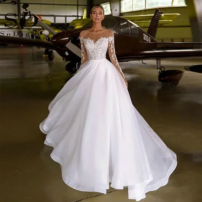 Embroidered Long Sleeve Off the shoulder Wedding Dress Ivory - Shop at LoveMi