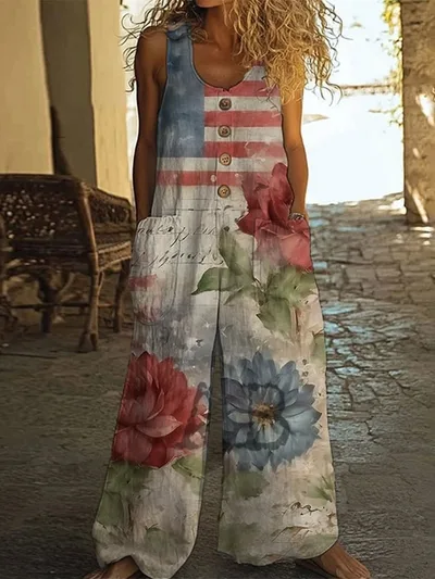 Women's Vest With Pockets Fashion Floral Jumpsuit Xl - Shop at LoveMi