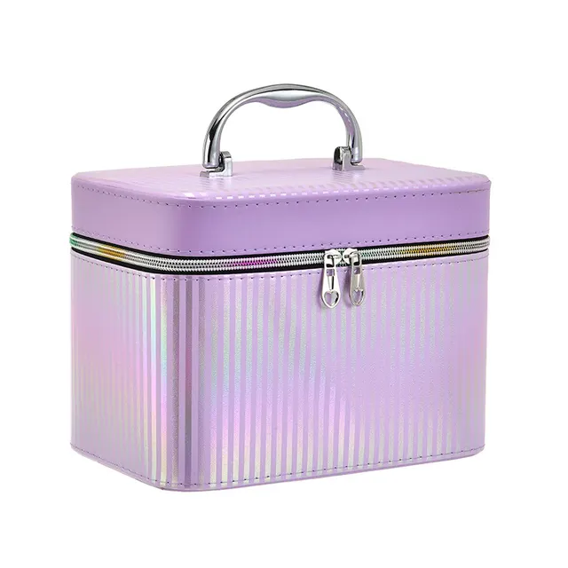 Cosmetic Bag Large Capacity High grade Portable Is style Storage Box With Mirror Purple - Shop at LoveMi