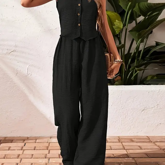 Women's Knitted Vest With Trousers Fashion Casual Women's Suit Black - Shop at LoveMi
