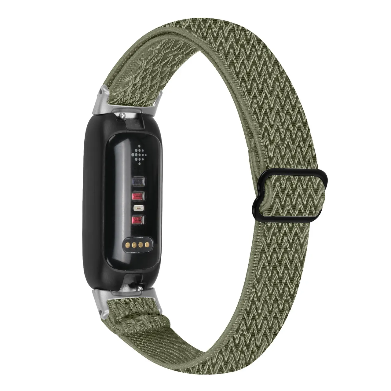 Elastic Herringbone Single Circle Adjustable Watch Band - Olive Green