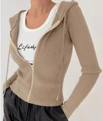 Women's Slim Fit Solid Color Hooded Jacket - Yellow