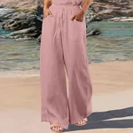 Loose Cotton And Linen Wide Leg Pants - Pink