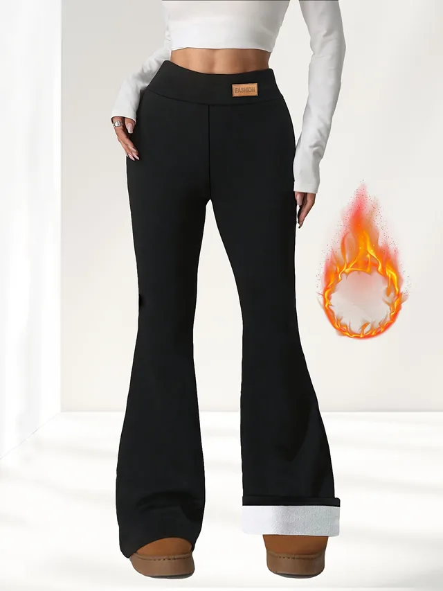 Winter High Waist Stretch Fleece Bell bottom Pants Slimming Hip Raise Black - Shop at LoveMi