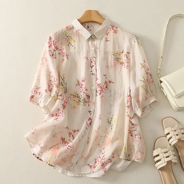 Real Shot Summer New Artistic Vintage Cotton And Linen Tops Picture Color - Shop at LoveMi