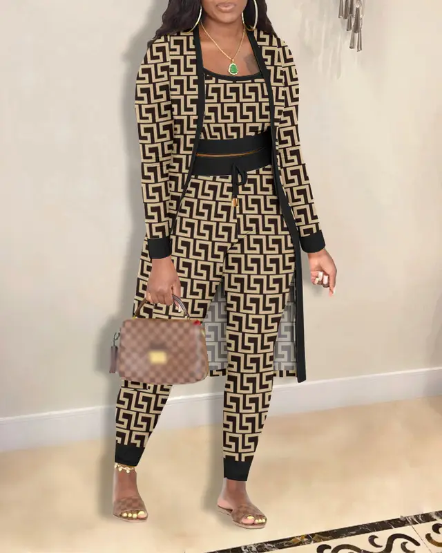 Women's Fashion Printed Coat Trousers Three piece Suit Color - Shop at LoveMi