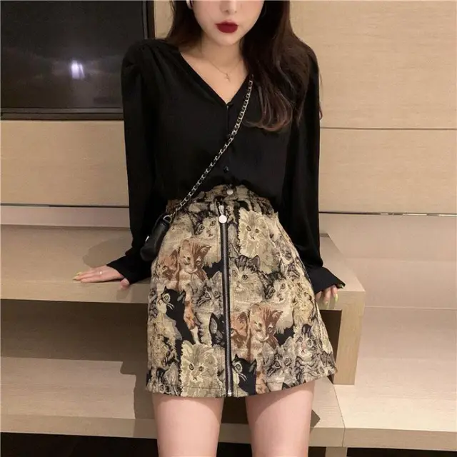 New Women's Early Spring Clothes Anti aging Fashion Skirt Foreign Elegant Two piece Set Cat Skirt - Shop at LoveMi