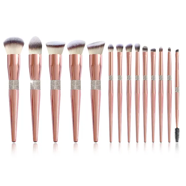 Portable Home Electroplated Rose Gold Makeup Brush Suit Rose Gold Opp14Pcs - Shop at LoveMi