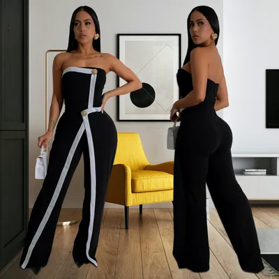 Fashion Women's Wear Sexy Tube Top Arm Covering Backless Button Jumpsuit Black - Shop at LoveMi