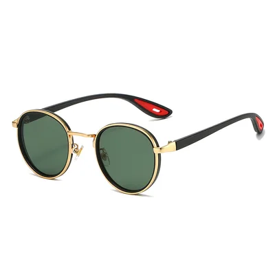 Men's Fashion Metal Sunglasses Round Frame Gold Frame Green Piece - Shop at LoveMi