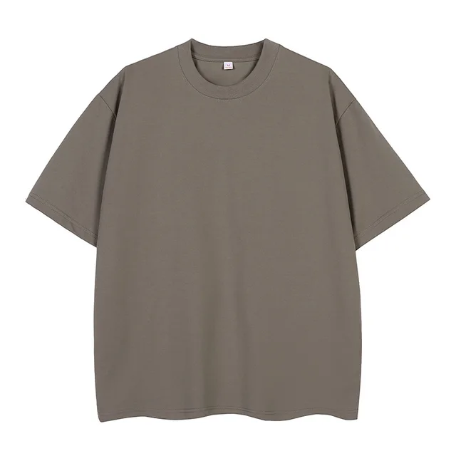 Double Yarn Short Sleeve Sweat absorbing Cotton T shirt Top Brown - Shop at LoveMi