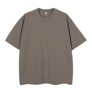 Double Yarn Short Sleeve Sweat-absorbing Cotton T-shirt Top - Brown
