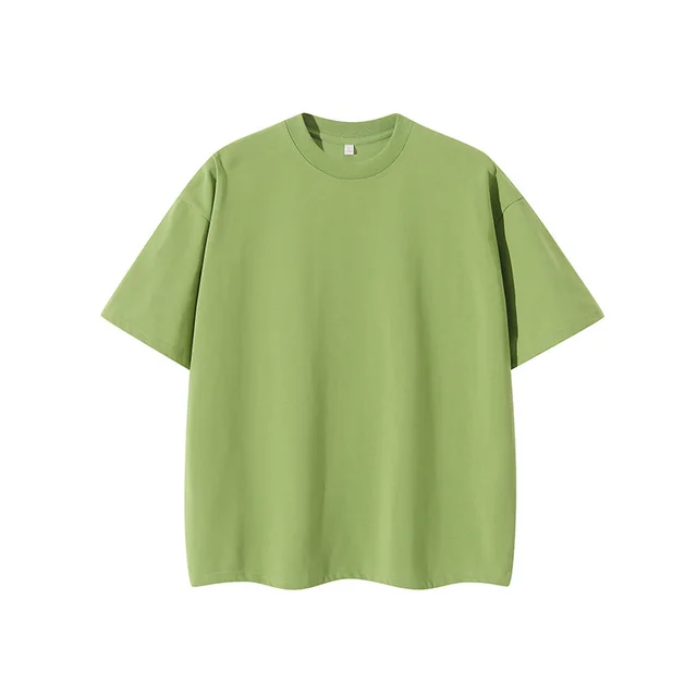Double Yarn Short Sleeve Sweat absorbing Cotton T shirt Top Green - Shop at LoveMi