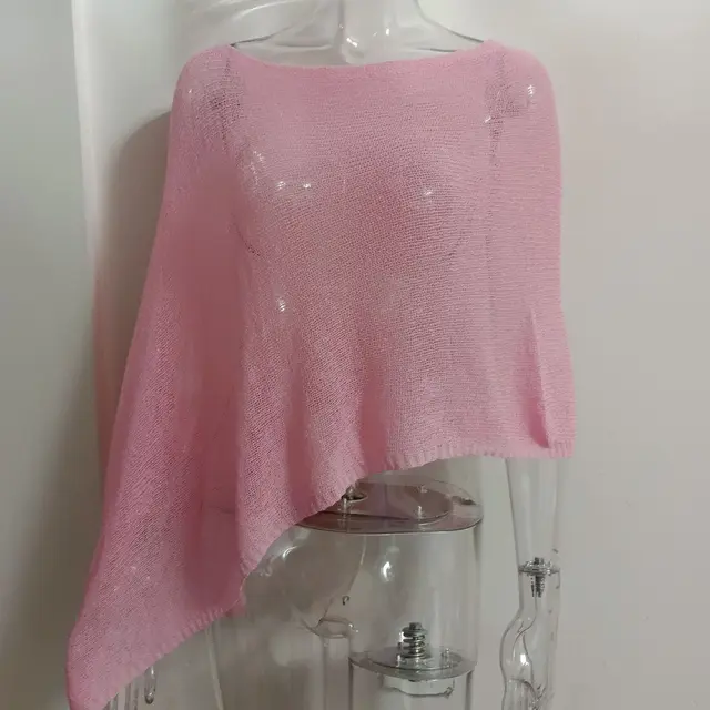 Irregular Cape And Shawl Sun Protection Shirt Women's Season Knitwear Top Pink - Shop at LoveMi