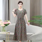 Dress Summer Floral Artificial Cotton Skirt Short Sleeve Loose Cotton Overknee Skirt - No 28 Color 201 - View 1