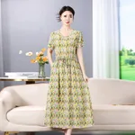 Dress Summer Floral Artificial Cotton Skirt Short Sleeve Loose Cotton Overknee Skirt - No 42 Color 201 - View 1