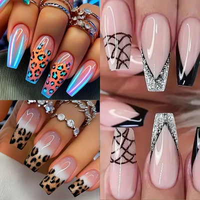 Blue Edge French Gradient Contrast Leopard Print Nail Tips 3Set - Shop at LoveMi