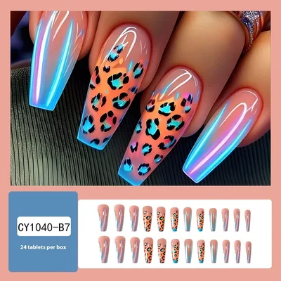 Blue Edge French Gradient Contrast Leopard Print Nail Tips Cy1040B7 Jelly Glue - Shop at LoveMi