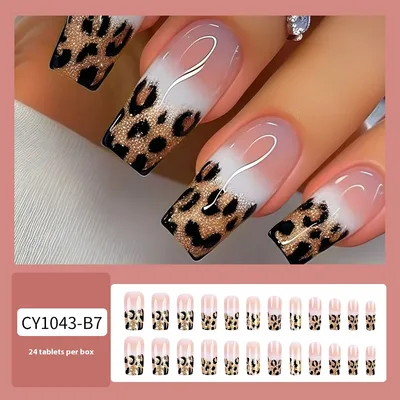 Blue Edge French Gradient Contrast Leopard Print Nail Tips Cy1043B7 Jelly Glue - Shop at LoveMi