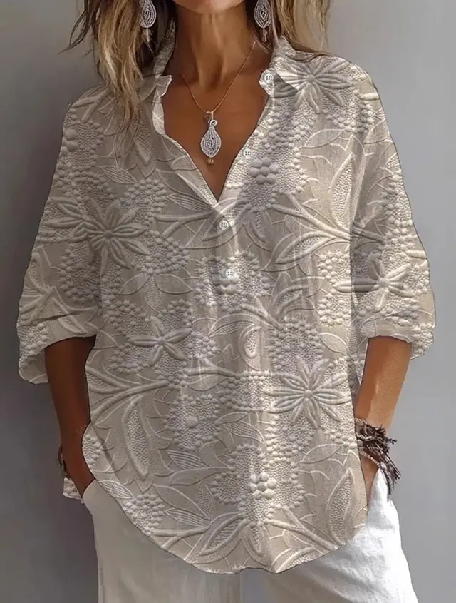 Fashion Printing Lapel Long Sleeve Shirt Top Khaki - Shop at LoveMi