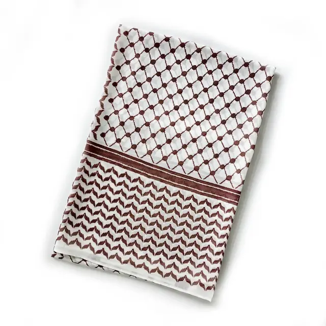 Arabic Chiffon Printed Plaid Scarf Khaki Wine - Shop at LoveMi