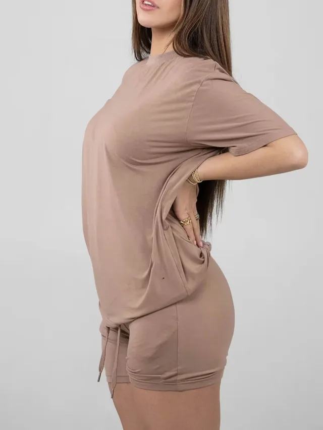 Women's Plus Size Loose Casual Summer Short sleeved Home Wear Suit Brown - Shop at LoveMi