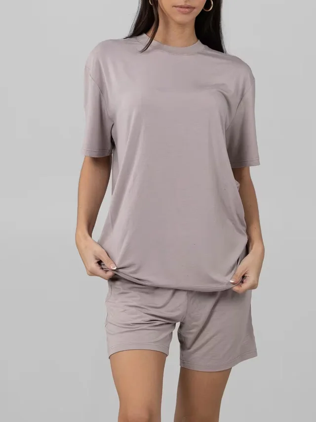 Women's Plus Size Loose Casual Summer Short sleeved Home Wear Suit Gray - Shop at LoveMi