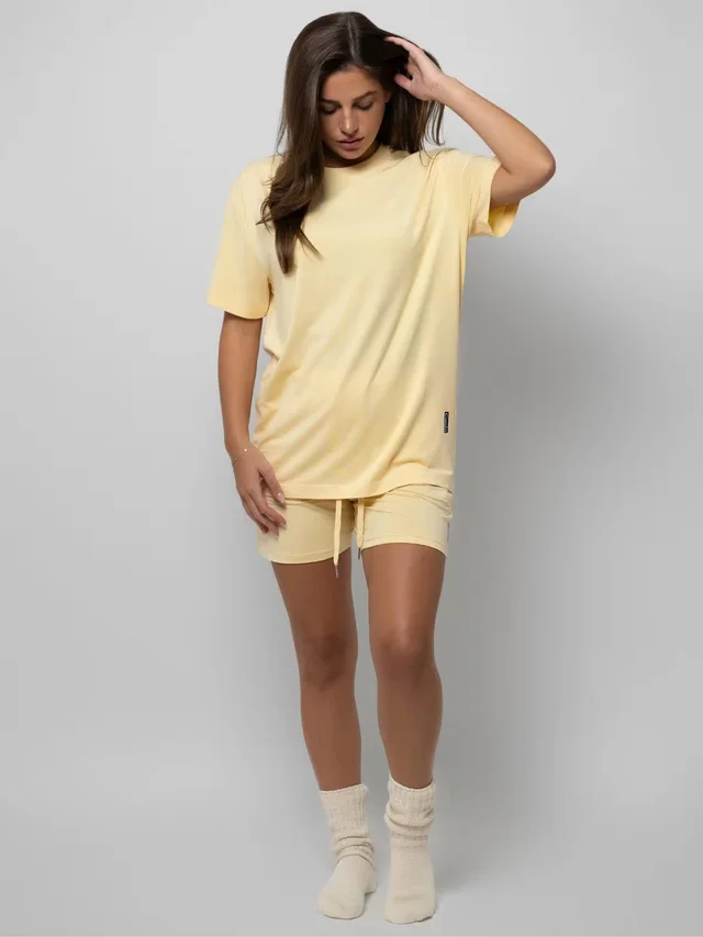 Women's Plus Size Loose Casual Summer Short sleeved Home Wear Suit Milky Yellow - Shop at LoveMi