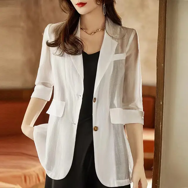 Summer Small Casual Sun proof High grade Suit Top White - Shop at LoveMi
