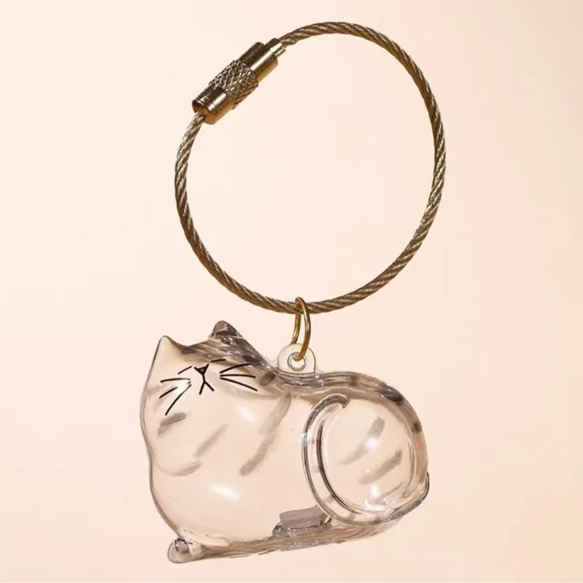 Transparent Cat Hair Storage Box Charm Commemorative Keychain No 2 Silver Tiger Cat - Shop at LoveMi