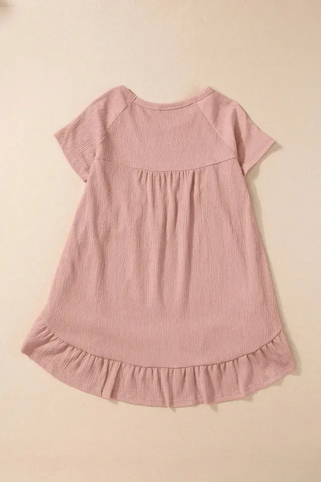 Solid Short Sleeve Ruffle Hem Top Pink - Shop at LoveMi