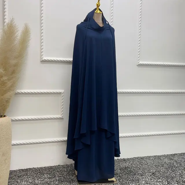 Women's Solid Color Wide Hem Robe Dress Two piece Set Dark Blue - Shop at LoveMi