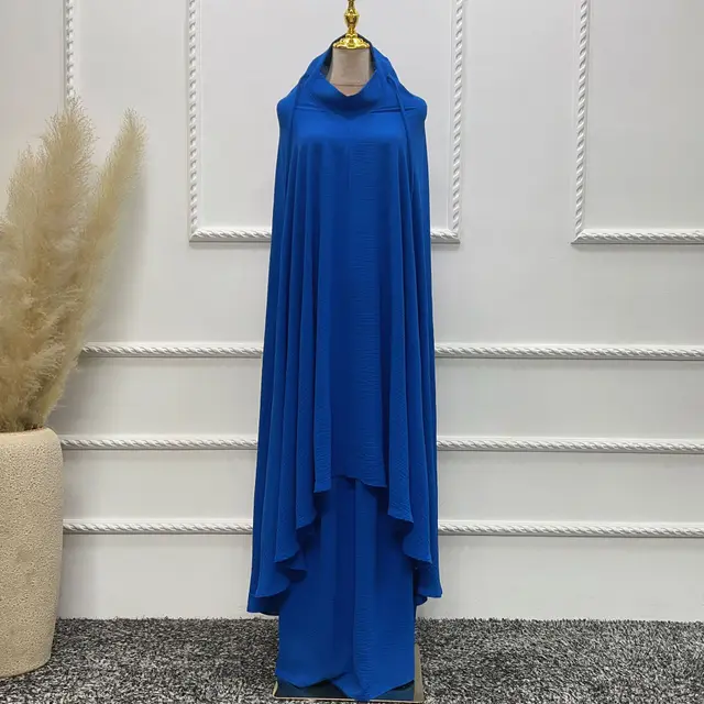 Women's Solid Color Wide Hem Robe Dress Two piece Set Sapphire Blue - Shop at LoveMi