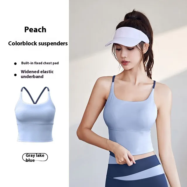 Summer With Chest Pad Yoga Bra Fitness Vest Top Sling Gray Lake Blue - Shop at LoveMi